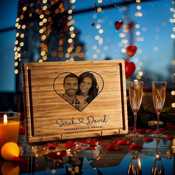 Personalized Photo Gifts for Girlfriend Women Wife Mom Her, Customized Cutting Board with Photo, Unique Valentines Gifts for Couples, Custom Charcuterie Board Valentines Day Gift Basket