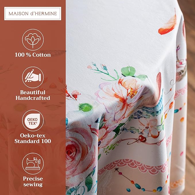 Maison d' Hermine Table Cloth Round Table 100% Cotton 69 Round Inches Tablecloth Reusable Decorative for Dining Room Farmhouse Home Valentines Day Decorations Spring Summer - Ibiza - Beige