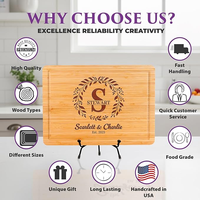 Wedding Gifts for Couples 2026 – Personalized Engraved Cutting Board, Customized Walnut Charcuterie Board, Unique Anniversary, Christmas, Bridal Shower, Housewarming and Engagement Gift Idea