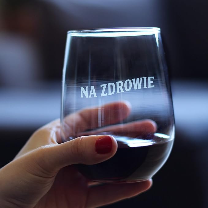Bevvee Na Zdrowie Polish Cheers - Stemless Wine Glass - Cute Poland Themed Gifts or Party Decor - Large 17 Ounce