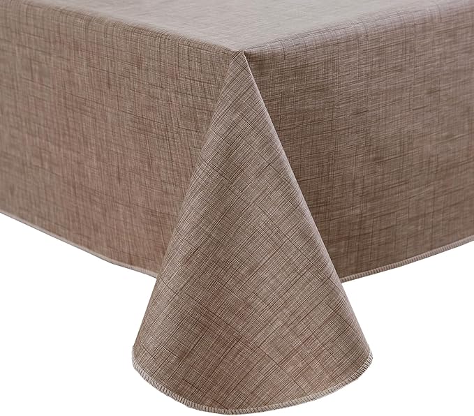 Pioggia Vinyl Tablecloth with Flannel Backing Square Waterproof Oil-Proof Plastic Table Cloth Wipeable PVC Table Cover for Indoor and Outdoor (Linen, 60 x 60 Inch)