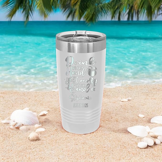 Drink In My Hand Toes In The Sand 20z Tumbler, Summer Mug, Stainless Travel Mug For Friends, Family Or Colleagues, 2025 Summer Tumbler (white)