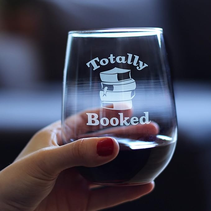 Bevvee Totally Booked - Stemless Wine Glass - Funny Book Club Gifts for Lovers of Reading & Fun Librarians - Large