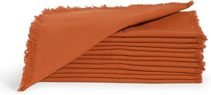 Lightnpro Cotton Napkins Set of 12, Beautiful Handmade Fringe Dinner Cloth Napkins, Washable and Reusable for Dining, Parties, Weddings, Holiday & Everyday Use - 18x18 Inch Rust Color