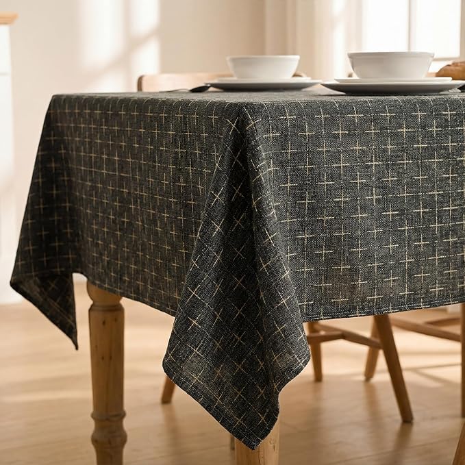 Horaldaily Taupe Rectangular Table Cloth, Cross-Star Solid Textured Embroidery Tablecloth, Wrinkle Free Washable 60×140 Inch Table Cover for Kitchen, Party, Wedding, Picnic, Outdoor