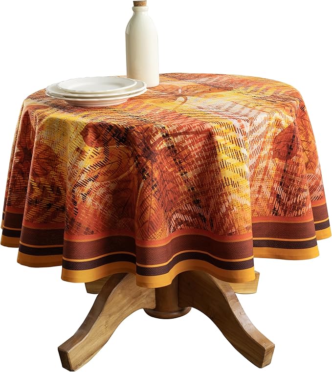 Maison d' Hermine Table Cloth Round Table 100% Cotton 63 Inches Fall Tablecloth Reusable Everyday Use for Thanksgiving Christmas Decorations Dining Farmhouse Party (Thanksgiving Tartan)