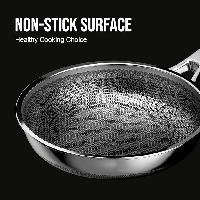 12 Inch Hybrid Nonstick Frying Pan, Stainless Steel Pan Non Stick Skillet, PFOA Free Cookware, Non Toxic Chef's Pan, Compatible with Electric, Gas and Induction, with Lid