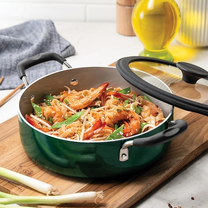 Tramontina Ceramic Non Stick 11-Piece Nesting Pots and Pans Set with Lids - Stackable Nonstick Cookware Set, Dishwasher and Oven Safe, Teal