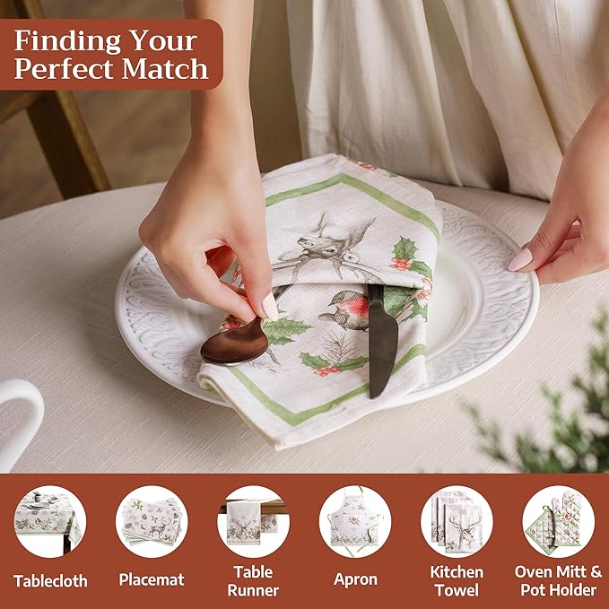 Maison d' Hermine Cloth Napkins Set of 4 100% Cotton for Thanksgiving Christmas Decorations Everyday Reusable Square Fall Napkins Cloth Washable Dinner Party (Christmas Dew, 20"x20")