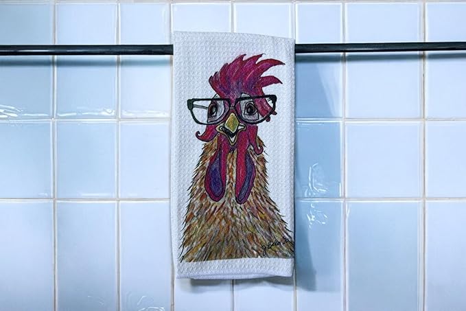 Decorative Kitchen Dish Towel Chicken with Glasses