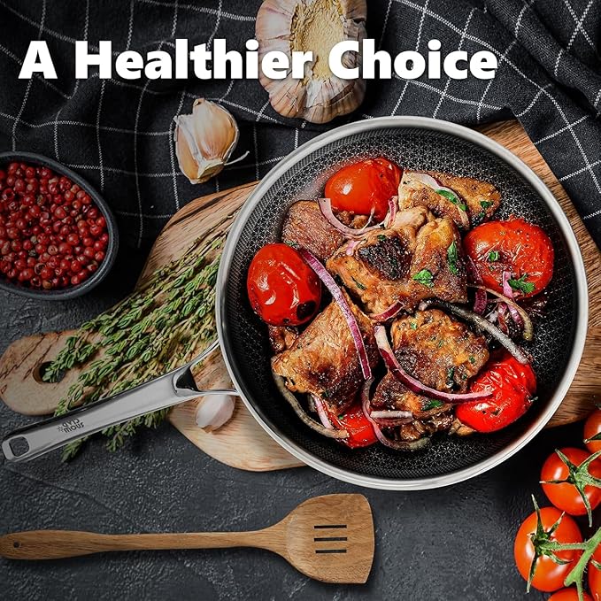 Non Stick Frying Pans Set, Hybrid Pans Set Nonstick (10 pcs), Pan for cooking, PFOA Free Kitchen set, Dishwasher and Oven-Safe Cookware Sets, Stainless Steel Skillets