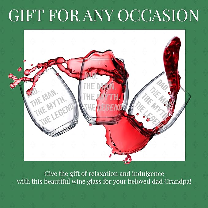 Gifts for Dad | Wine Glass Gift for Dad - Dad. The man. The myth. The Legend. Perfect Birthday or Father's Day gifts for dad or Grandpa! Awesome Dad Gift for any occasion!