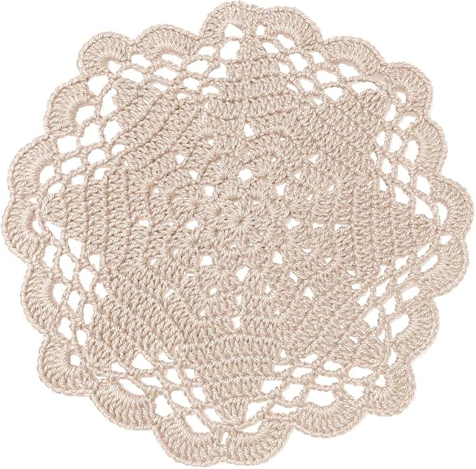 BIBITIME Handmade Crochet Round Lace Doilies Kitchen Table Placemats Wedding Tea Flower Vase Cup Mats (Beige, 6" to 7",Pack of 2PCS)