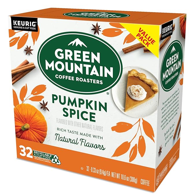 Green Mountain Coffee Roasters Seasonal Selections Pumpkin Spice, Keurig Single-Serve K-Cup Pods, Light Roast Cofee, 32 Count (Pack of 2)
