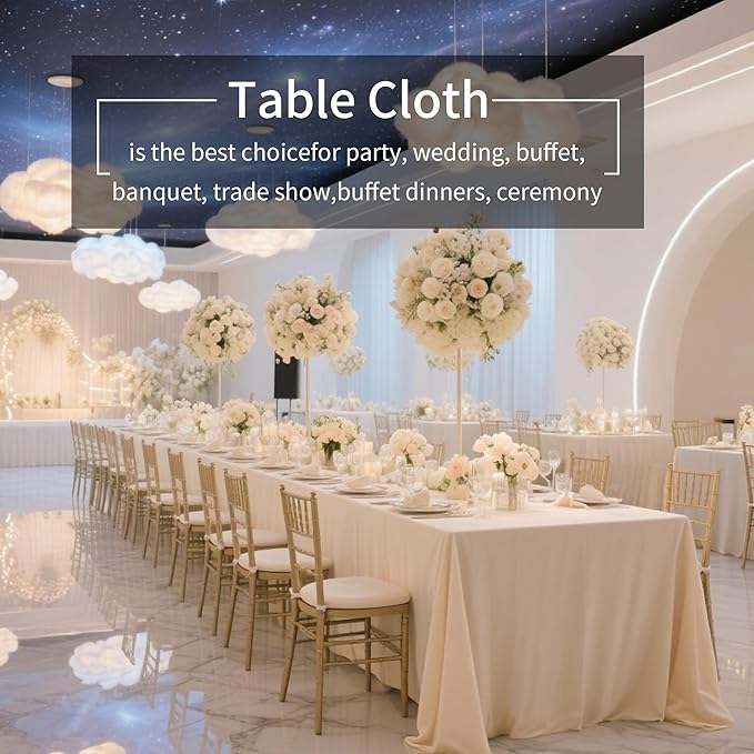 BIGTONE 12 Pack Ivory Rectangle Tablecloth 60 x 102 Inch, Cross Ribbon Packing Reusable Table Clothes for 6 Foot Tables, Wrinkle Resistant Polyester Fabric Table Cover for Wedding, Party, Banquet