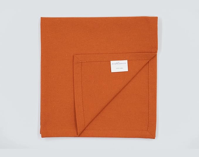 PurpleEssences Set of 12 Cloth Dinner Napkins 100% Cotton 18x18 Inch - Soft Durable Washable - Ideal for Farmhouse Party Fall Thanksgiving - Perfect Everyday Use Table Linen - Orange