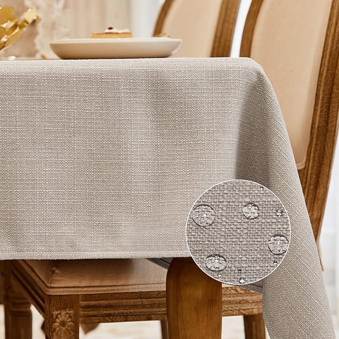 BALCONY & FALCON Small Square Tablecloth Washable Wrinkle Resistant and Water Proof Table Cloth Linen Fabric Tablecloths for Bedside End Table Bedroom Nightstand (Beige, 23.6x23.6)