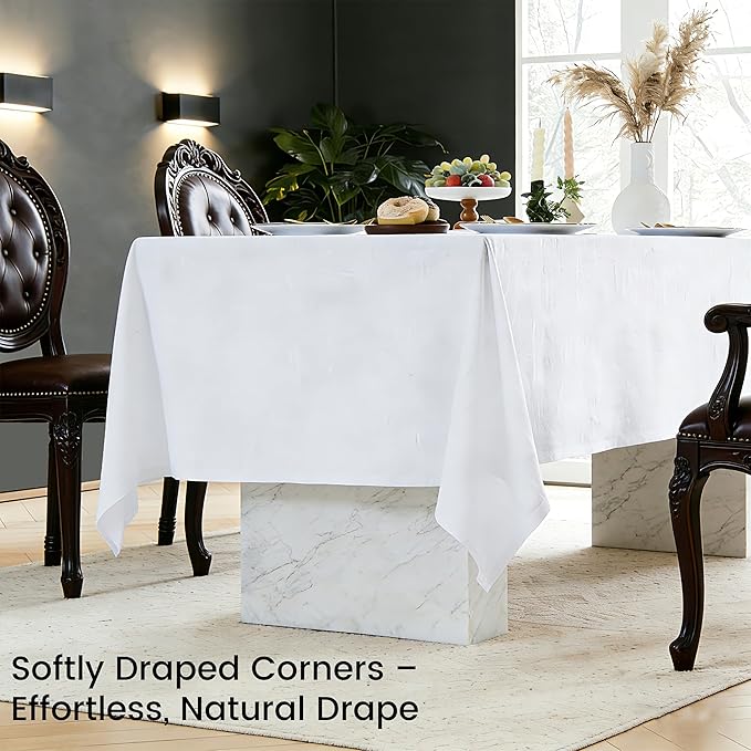 Simple&Opulence White Linen Tablecloth for Rectangle Tables-60×104 Inch, 100% Linen Farmhouse Tablecloth for 8-10 Seat Dining Table, Durable Stonewashed Tablecloth for Banquet, Dinner, Wedding