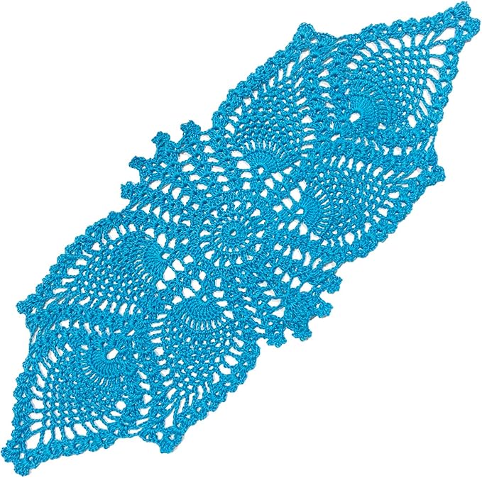 BIBITIME Crochet Lace Table Doilies Eyes Flower Doily Kitchen Vase Place Mats (Bright Lake Blue, 7 in x 21 in,Pack of 2PCS)