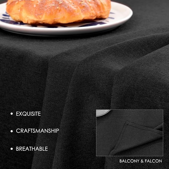 BALCONY & FALCON Table Cloth – Waterproof, Wrinkle Resistant & Washable Rectangle Tablecloth and Table Cover for Dining Room, Kitchen, Outdoor, Party & Birthday Use (Black, 57" x 85")