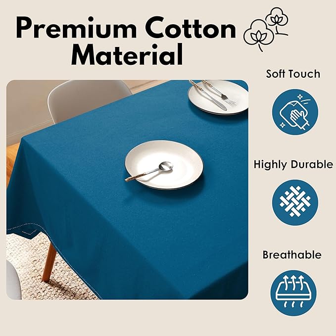 Table Cloth Rectangle 60x84, Kitchen Dining Indoor Outdoor Buffet Table Cover 100% Cotton Tabletop Table Cloth Decoration Parties BBQ Machine Washable, Turquoise Blue