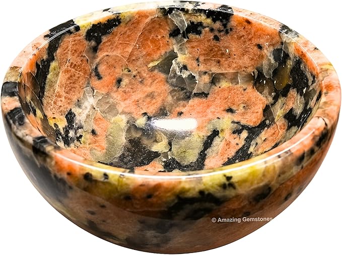 Pink Granite Crystal Bowl - 2 Inch Decorative Bowls for Room and Home Decor - Gemstone Healing Crystals for Elegant Display, Positive Energy Balance and Gift