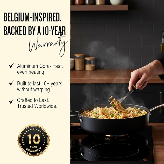 Alva Maestro 7-Piece Ceramic Cookware Set – Nonstick & No PTFE, PFOA, PFAS for Safe, Healthy Cooking – Oven & Induction Safe for Fast Even Heat, Effortless Cleanup, Durable Designed to Last