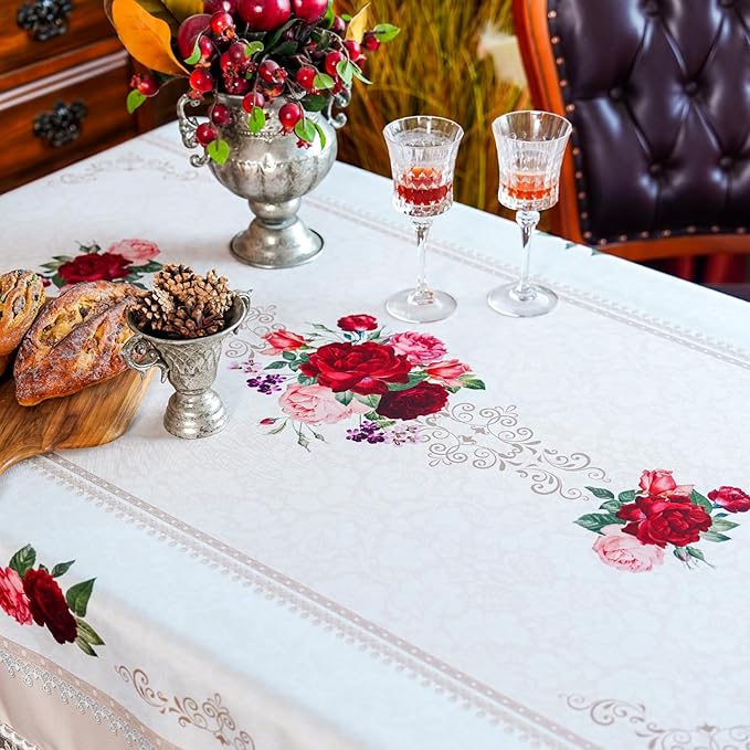 SUTAVIA Offwhite Lace Table Cloth Rectangular Farmhouse Table Cover Classic Floral Decor Waterproof Tablecloth for Home Holiday Party Dining Table(Offwhite, Rectangle/Oblong,60 x 120 Inch,10-12 seats)