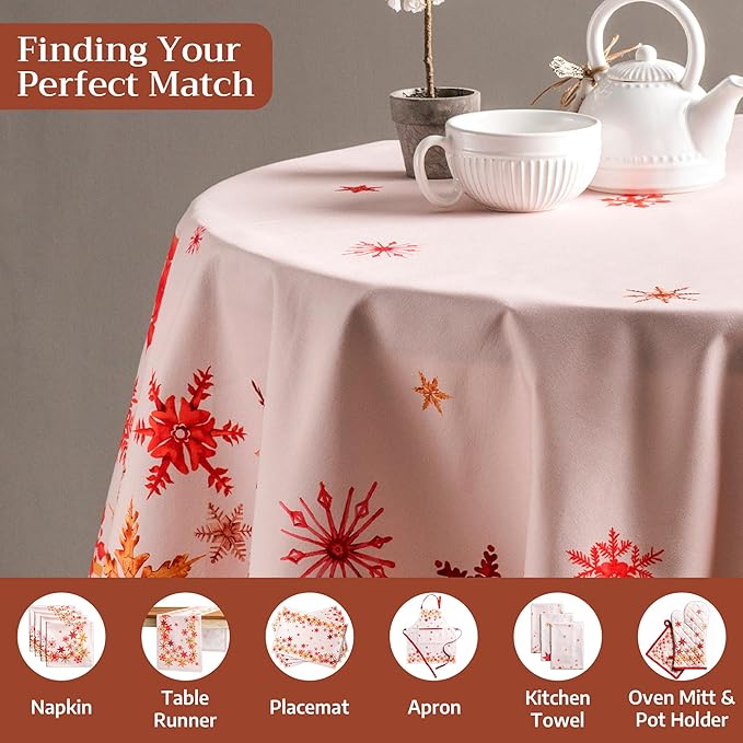 Maison d' Hermine Table Cloth Round Table 100% Cotton 69 Inches Fall Tablecloth Reusable Everyday Use for Thanksgiving Christmas Decorations Dining Farmhouse Party (Crystal Star)