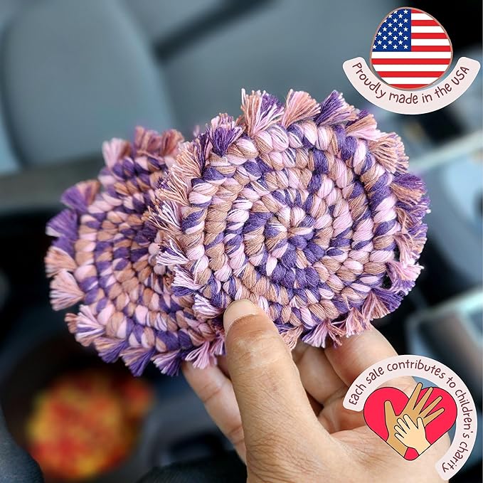 Cotton Car Coasters 2pc Car Cup Coasters Cute car Accessories for Women car Coaster for Cup Holders (Very Berry)