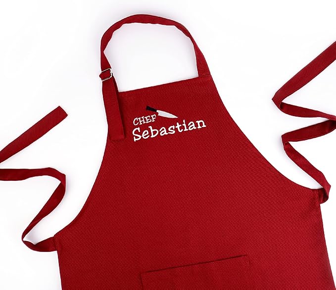 Personalized toddler apron for kitchen, custom cooking apron + chef hat set for kids, boy girl chef costume