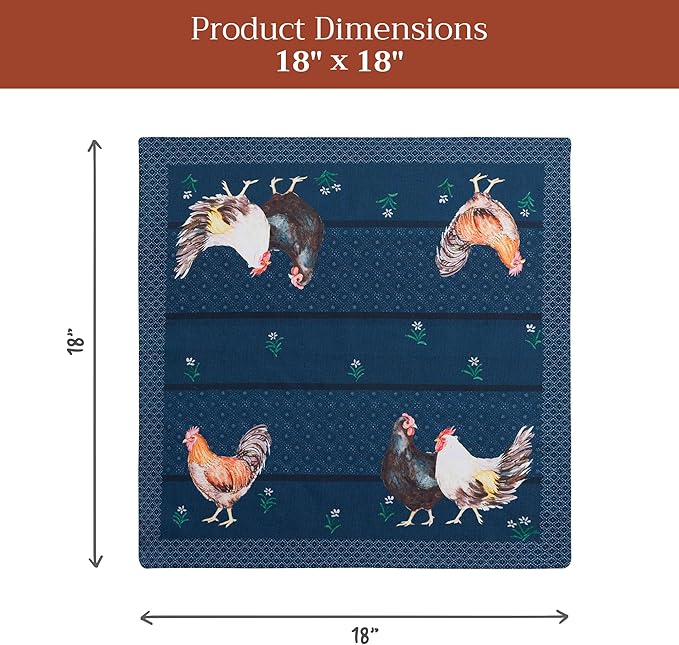 Maison d' Hermine Cloth Napkins Set of 4 100% Cotton Everyday Reusable Square Napkins Cloth Washable Dinner Party Wedding Restaurant Valentines Day Decorations Spring/Summer(Meadow Rooster, 18" x 18")