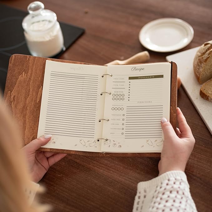 ENJOY THE WOOD Personalized Recipe Book Binder - Wooden Blank Family Cookbook Journal to Write in Your Own Recipes - Customized Recipe Binder, Recipe Books to Write in Hardcover(Medium (A5), Tomatoes)