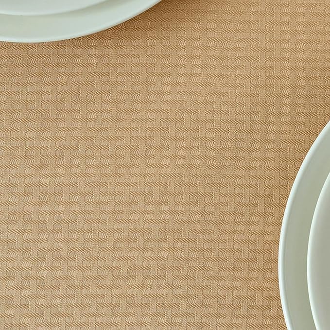 maxmill Square Tablecloth Weaved Texture Stain Resistant Waterproof Wrinkle Resistant Washable Soft Table Cloth, Decorative Fabric Table Cover for Dining Room Dinner and Parties, 52 x 52 Inch, Beige