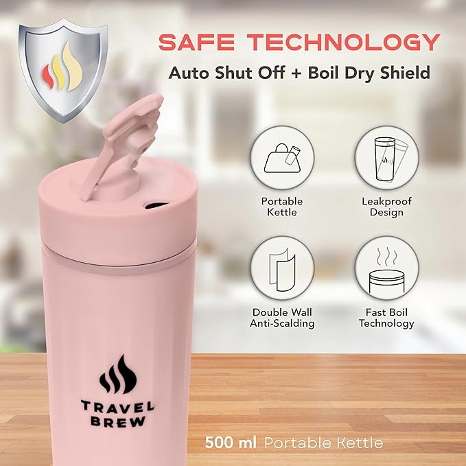 Portable Travel Kettle with Tea Infuser- Mini Electric Kettle with 4 Temperature Settings, with Auto Shut-Off & Boil Dry Protection (Pink)