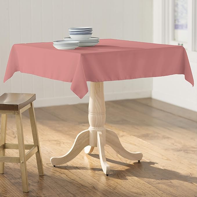 LA Linen Polyester Poplin Washable Square Tablecloth, Stain and Wrinkle Resistant Table Cover 58x58, Fabric Table Cloth for Dinning, Kitchen, Party, Holiday 58 by 58-Inch, Dusty Rose