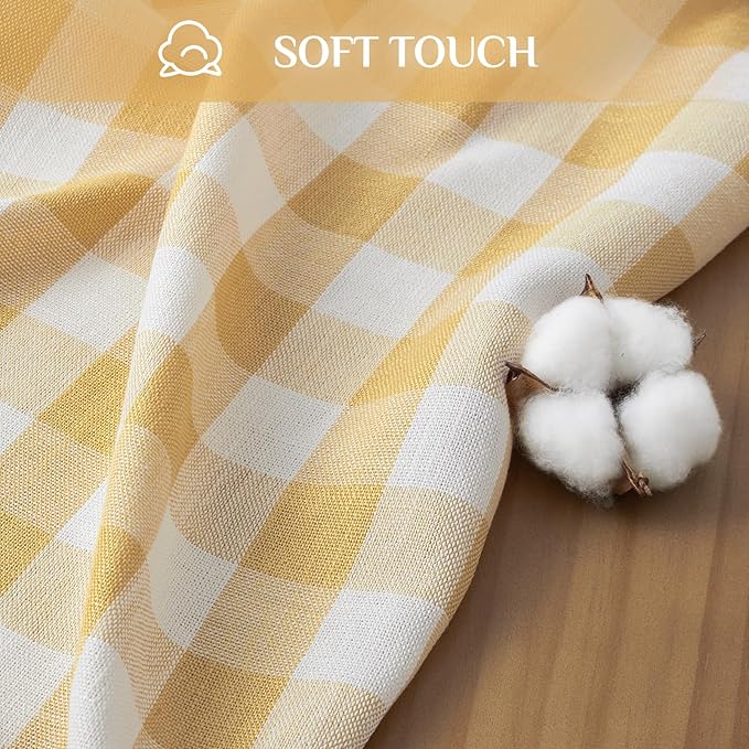 Softalker Checkered Tablecloth Square, Outdoor Linen Cotton Gingham Table Cloth with Tassel, Heavy Duty Wrinkle Free Buffalo Plaid Table Cover for Kitchen Dining Home Party - 55 x 55 Inch, Yellow