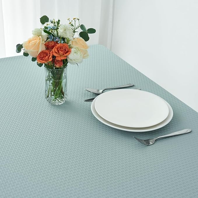 maxmill Tablecloth Weaved Texture Stain Resistant Waterproof, Wrinkle Resistant Washable Table Cloth, Fabric Table Cover for Dining Room, Indoor Outdoor Use, Rectangle 60 x 120 Inch, Dusty Blue