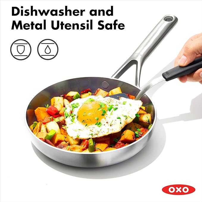 OXO Mira Tri-ply Stainless Steel, 10 Piece Cookware Pots and Pans Set, Skillets, Saute, Saucepans, Lids,Incl Ceramic Nonstick Frying Pan,Induction,Multi Clad,Metal Utensil Safe,Dishwasher & Oven Safe