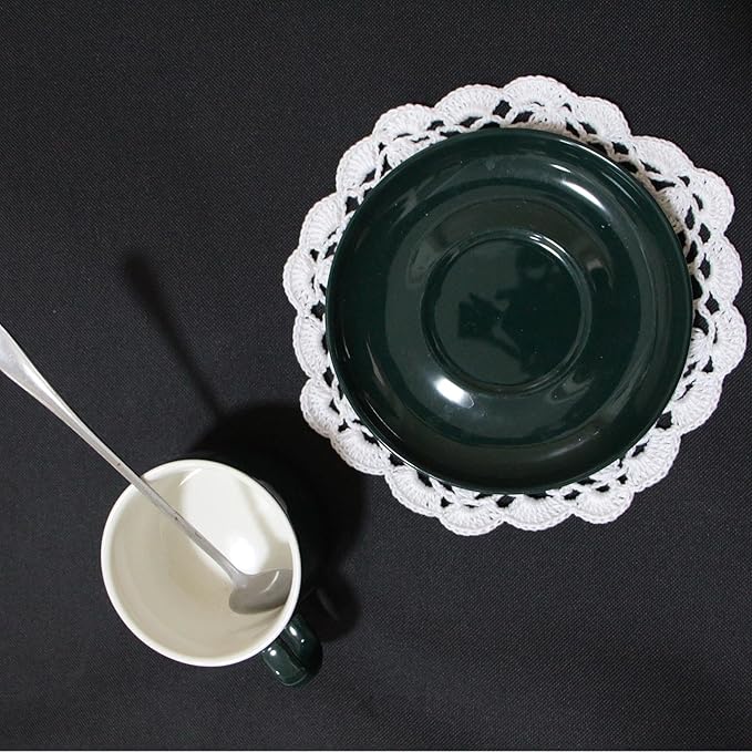 BIBITIME 2 PCS 6" to 7" Handmade Crochet Round Lace Doilies Kitchen Table Placemats Wedding Tea Flower Vase Cup Mats Coasters (White,Pack of 2)