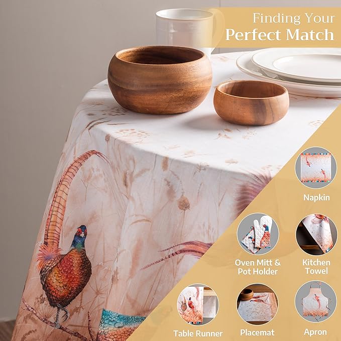 Maison d' Hermine Table Cloth Round Table 100% Cotton 63 Inches Fall Tablecloth Reusable Everyday Use for Thanksgiving Christmas Decorations Dining Farmhouse Party (Faisan D'Automne)
