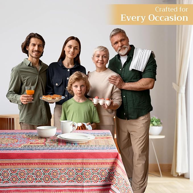 Maison d' Hermine Table Cloth Rectangle Table 100% Cotton 70 x 120 Inches Fall Tablecloth Reusable Everyday Use for Thanksgiving Christmas Decorations Dining Farmhouse Party (Ispahan)