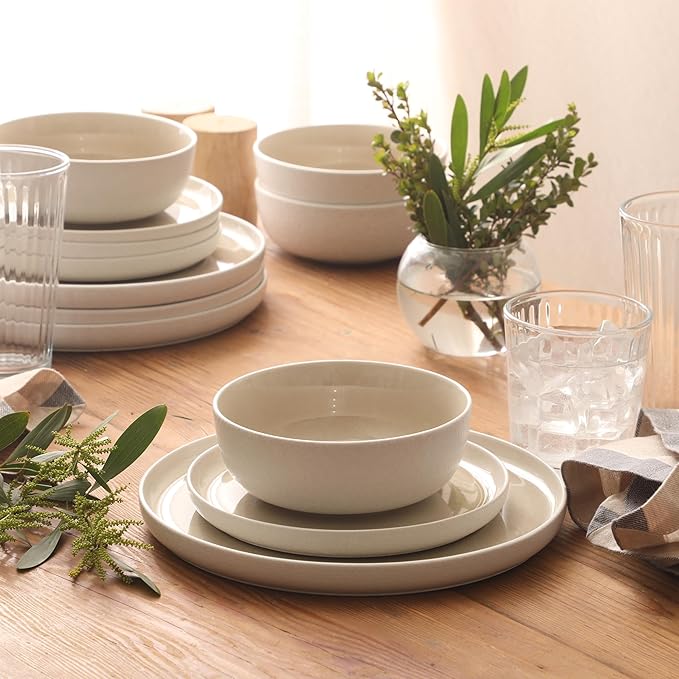 Gibson Elite Tahoe Sunset 12-Piece Reactive Stoneware Dinnerware Set – Matte Exterior & Shiny Interior Plates and Bowls, Durable Everyday Dish Set, Microwave & Dishwasher Safe - Blue