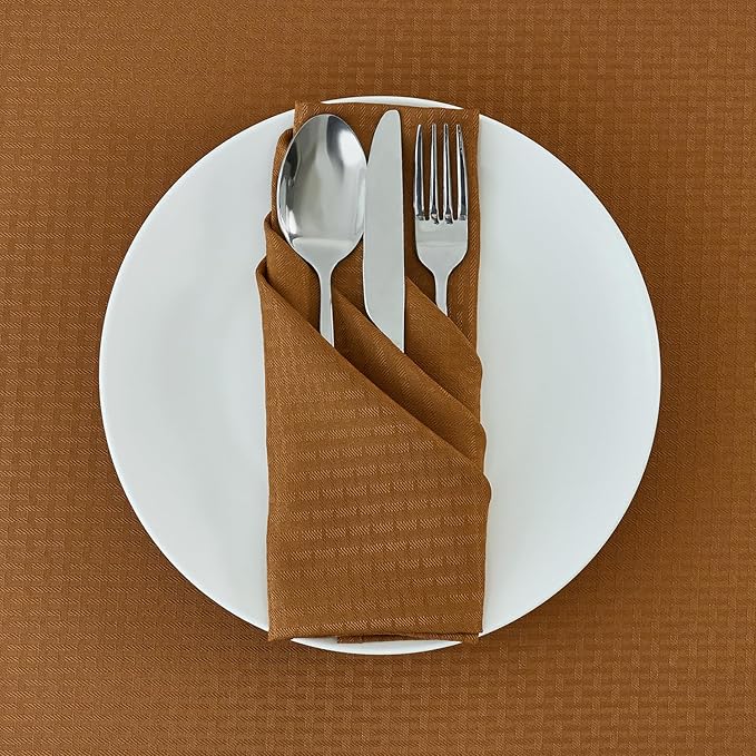 maxmill Fall Cloth Napkins 20 x 20 Inch Weaved Texture Design Soft Comfortable Luxury Serviette for Harvest Thanksgiving Family Dinners Weddings Parties and Banquets Set of 4 Pieces, Amber