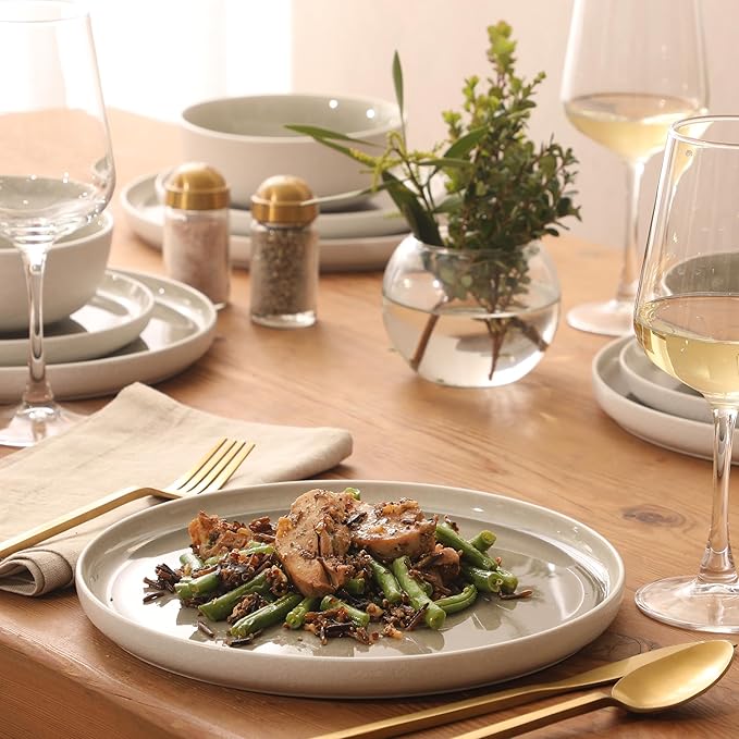 Gibson Elite Tahoe Sunset 12-Piece Reactive Stoneware Dinnerware Set – Matte Exterior & Shiny Interior Plates and Bowls, Durable Everyday Dish Set, Microwave & Dishwasher Safe - Taupe