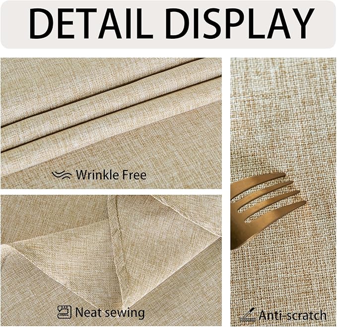 JIUZHEN 2 Pack Faux Linen Farmhouse Tablecloth Rectangular, Wrinkle Stain Resistant Table Cloth Rectangle Table Cover for Kitchen Dining, Beige, 54 x 120 Inch