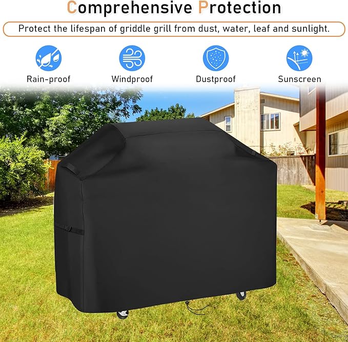 Grill Cover for Cuisinart 28" Outdoor Flat-Top Barbecue Covers, Waterproof 2-in-1 Carbon Steel Griddle Gas Grill Cover - 53" L×24" W×39" H
