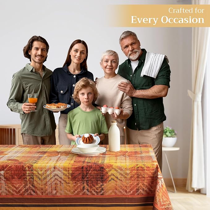 Maison d' Hermine Table Cloth Rectangle Table 100% Cotton 70 x 140 Inches Fall Tablecloth Reusable Everyday Use for Thanksgiving Christmas Decorations Dining Farmhouse Party (Thanksgiving Tartan)