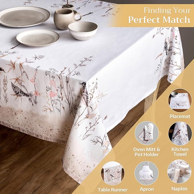 Maison d' Hermine Table Cloth Rectangle Table 100% Cotton 70 x 108 Inches Tablecloth Reusable Decorative for Dining Room Farmhouse Home Valentines Day Decorations Spring Summer- Meadow Florals - Brown