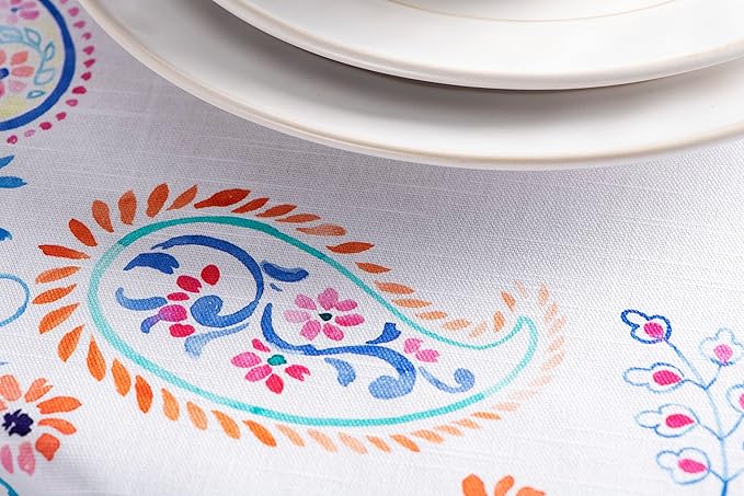 Maison d' Hermine Table Cloth Round Table 100% Cotton 63 Round Inches Tablecloth Reusable Decorative for Dining Room Farmhouse Home Valentines Day Decorations Spring Summer - Indian Floral